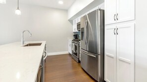 Fridge, dining tables