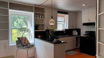 Microwave, stovetop, dishwasher, paper towels