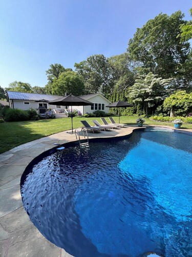 Private home on a private road. Swimming pool, hot tub and complete gym.