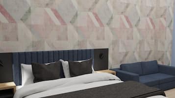 Design-Doppelzimmer, 1 King-Bett, Nichtraucher, eigenes Bad | Zimmersafe, individuell dekoriert, individuell eingerichtet