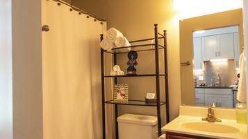 Eco-friendly toiletries, hair dryer, towels, soap