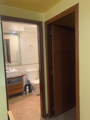 Hiustenkuivaaja, pyyhkeet, saippua, vessapaperi