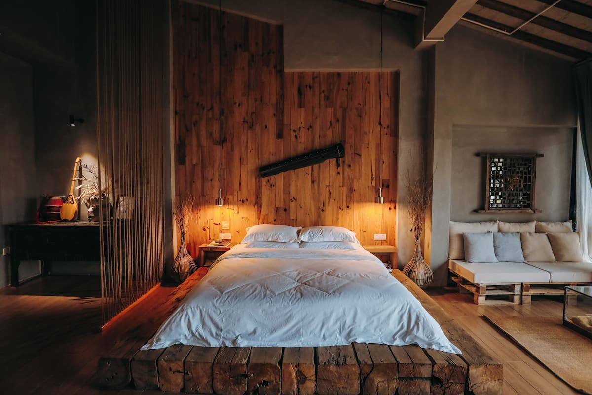 Wood· serenades Qin (Double room·mountain view) | Individually decorated, individually furnished, free WiFi, bed sheets