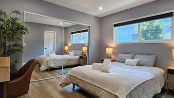 Desk, laptop workspace, free WiFi, bed sheets