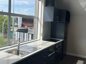 Executive Studio Suite, 1 King Bed | Private kitchen | Fridge, microwave, stovetop, electric kettle - Hamilton Motel 2025 Limited (Hamilton)