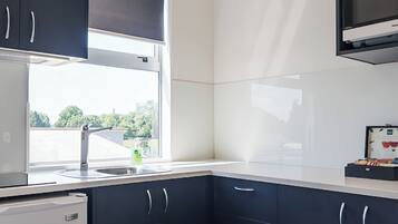 Deluxe Studio, 1 Queen Bed | Private kitchen | Fridge, microwave, stovetop, electric kettle