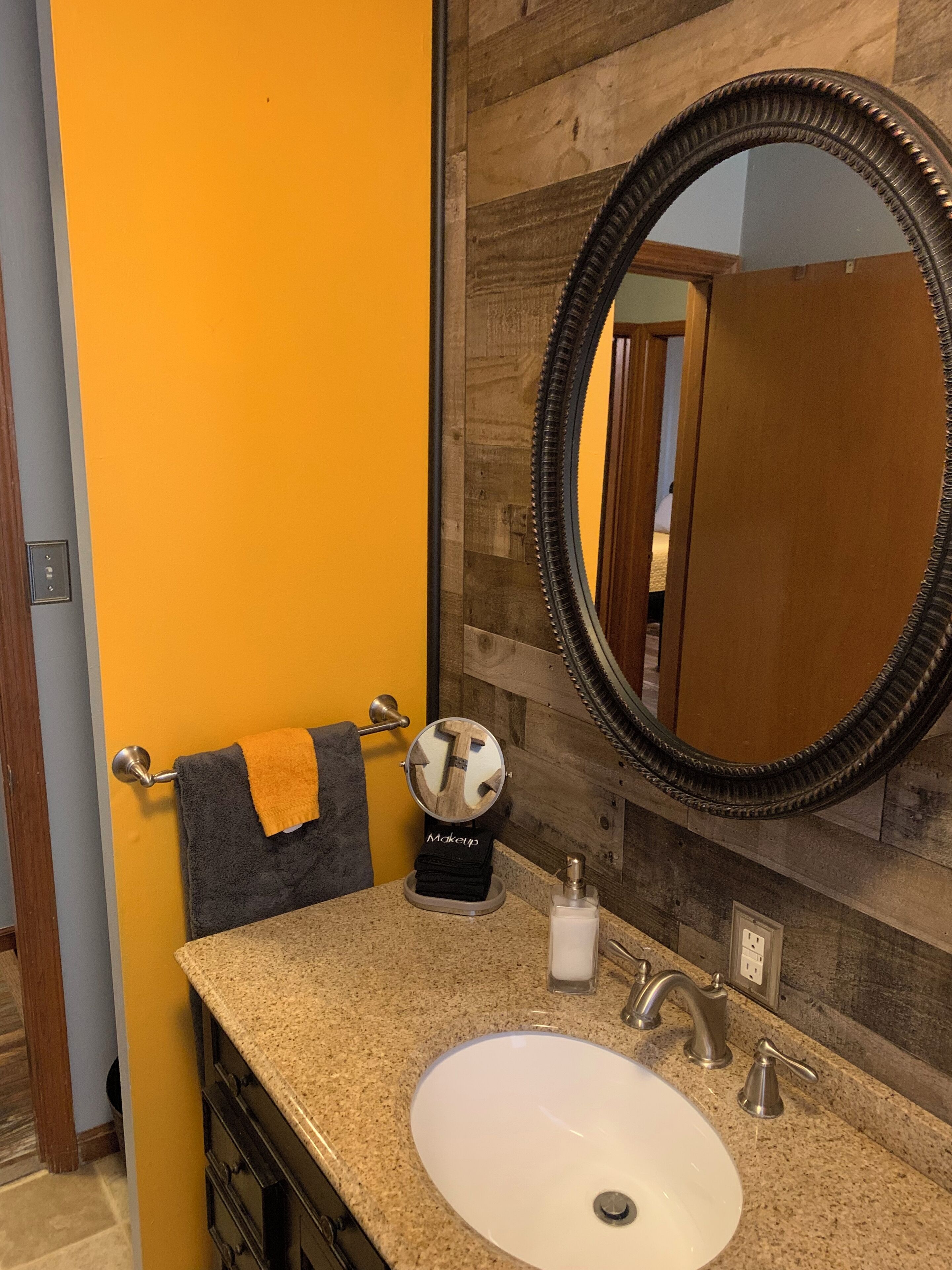 Hair dryer, bidet, towels, soap