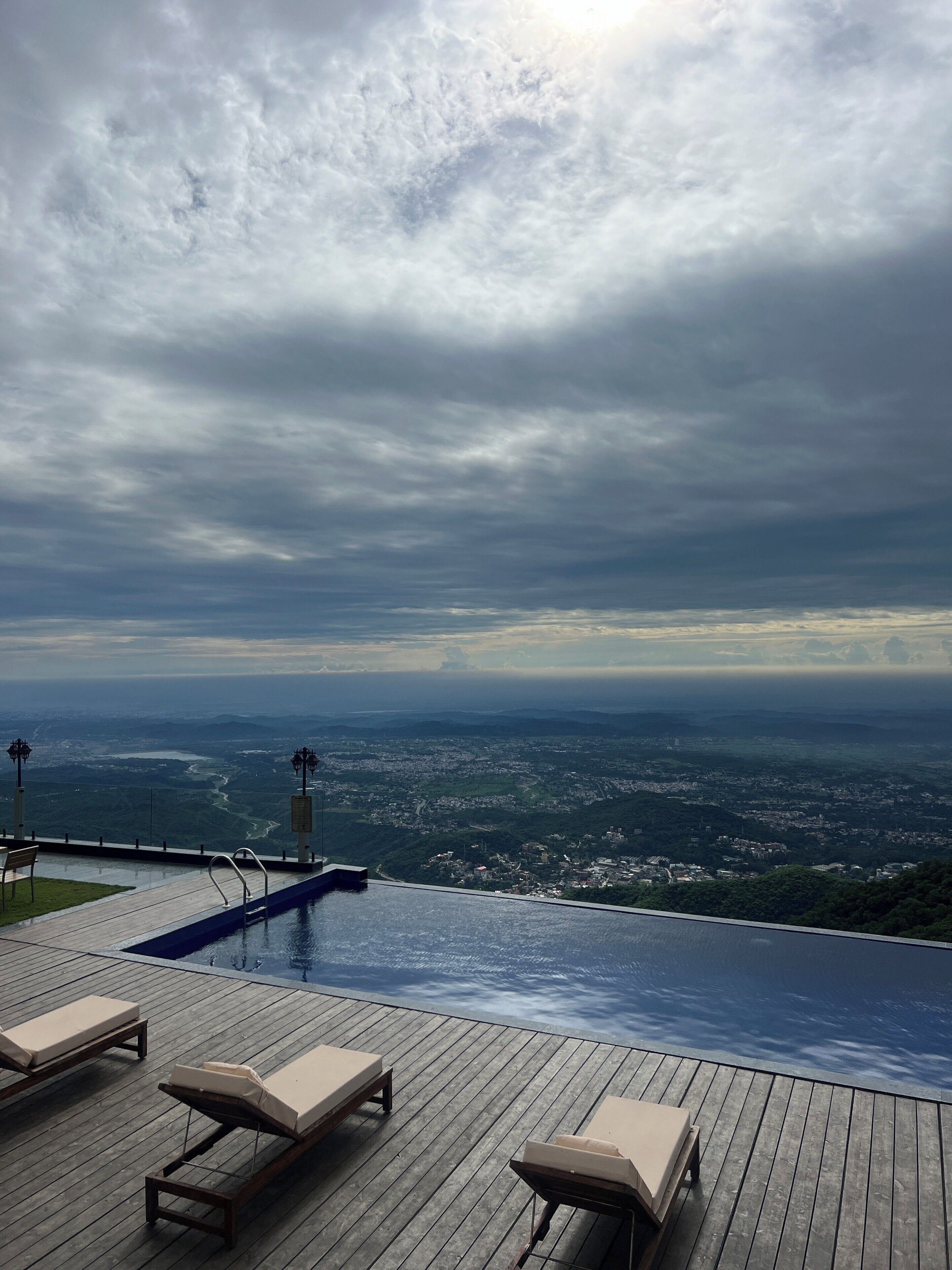 Outdoor pool, pool umbrellas