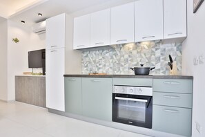 Fridge, oven, stovetop, cookware/dishes/utensils