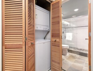 Shower, jetted tub, hair dryer, towels - Ski, Bike or Golf from townhouse on Valley Trail Chateau Golf course 1st hole.
(Whistler)