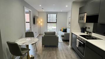 Apartment | Private kitchen | Fridge, microwave, oven, stovetop