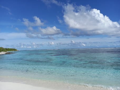 On the beach, white sand. IRUKA GUESTHOUSE