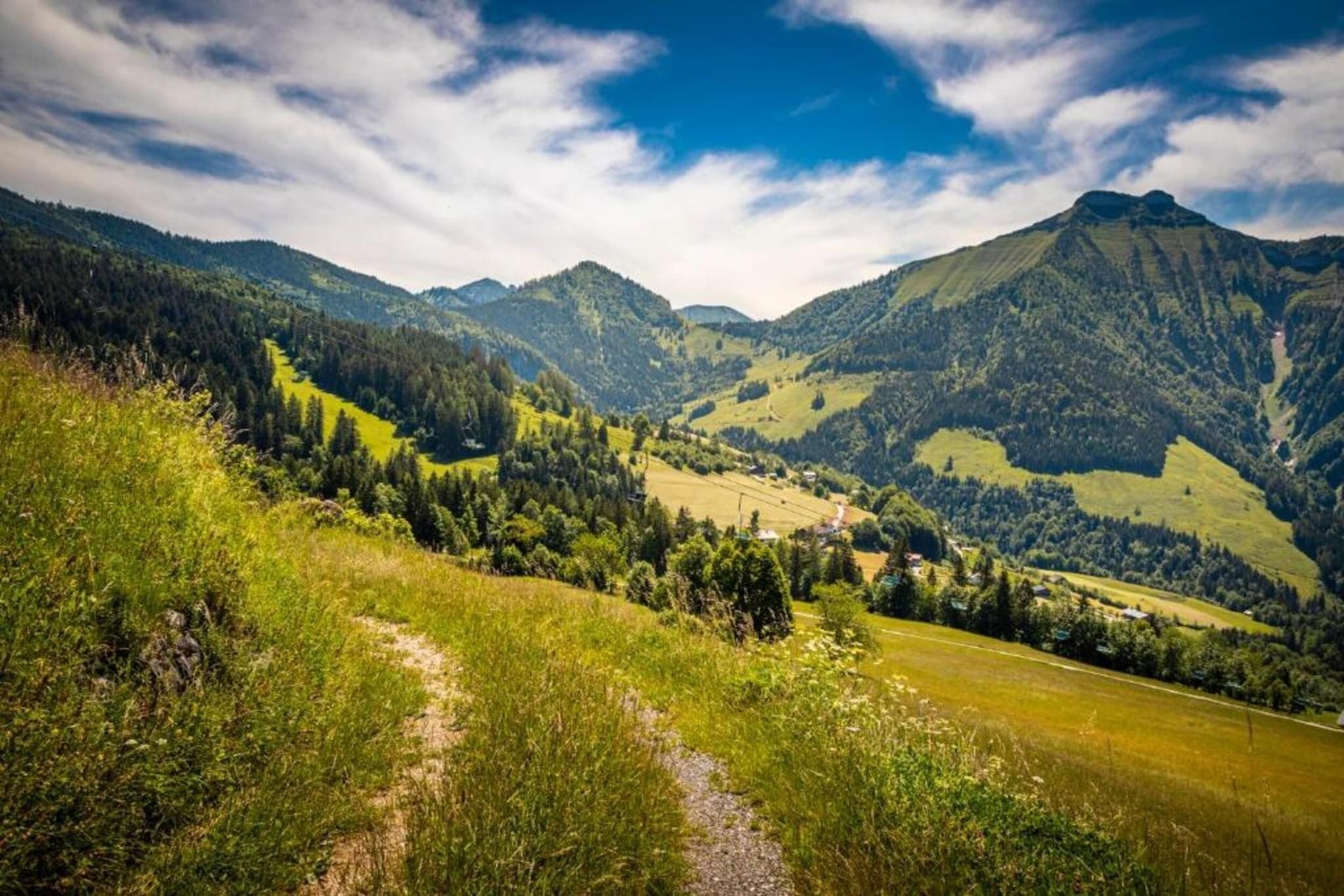 Eine Berglandschaft mit blauem Himmel.