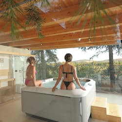 Behandelingskamers voor koppels, een sauna, een bubbelbad