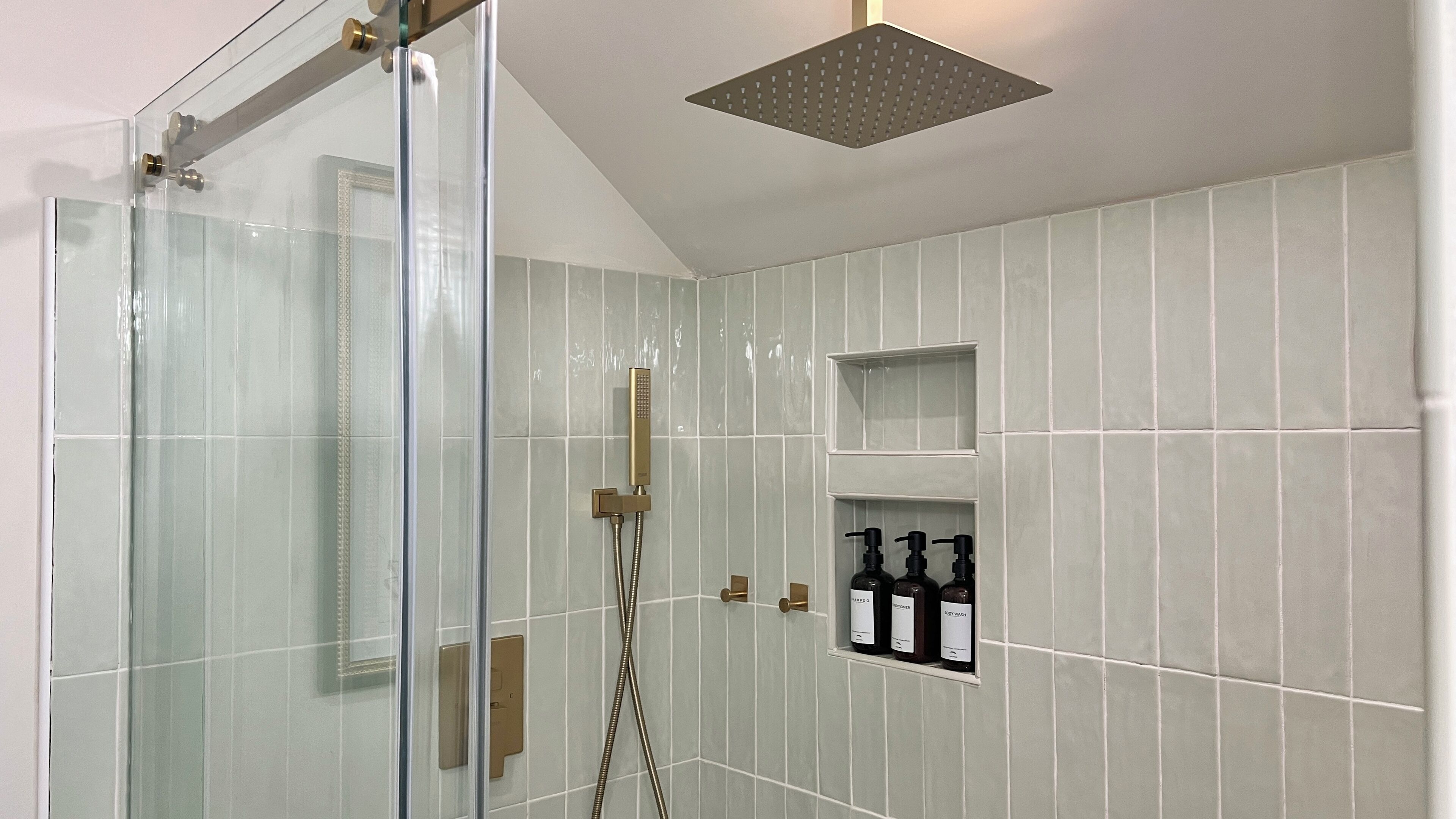 Shower, eco-friendly toiletries, hair dryer, towels