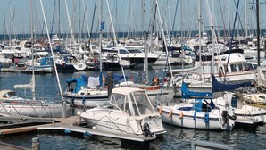 A marina filled with various boats docked at the pier. - Moderne Ferienwohnung im Schwedenhaus (Wittenbeck)