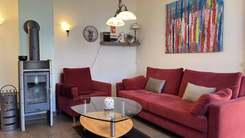 TV, fireplace, DVD player, foosball