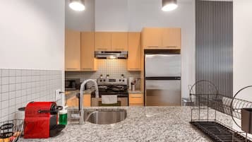 Fridge, microwave, oven, dishwasher