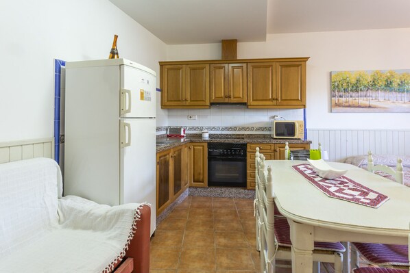 Fridge, microwave, toaster, high chair