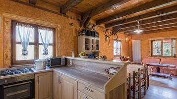 Frigorífico, microondas, horno y placa de cocina