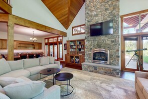 Télévision, cheminée, livres