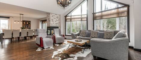 Smart TV, fireplace, video games, offices
