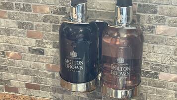 Douche, serviettes fournies, savon, shampoing