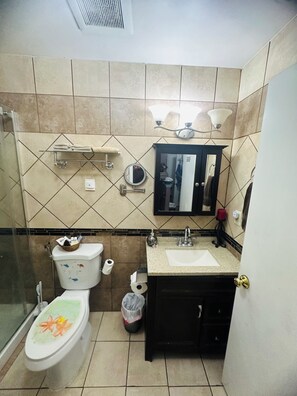 Bruser, hårtørrer, bidet, håndklæder