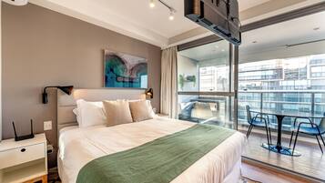 Superior Studio, 1 Queen Bed with Sofa bed | Laptop workspace, blackout drapes, iron/ironing board, WiFi (free)