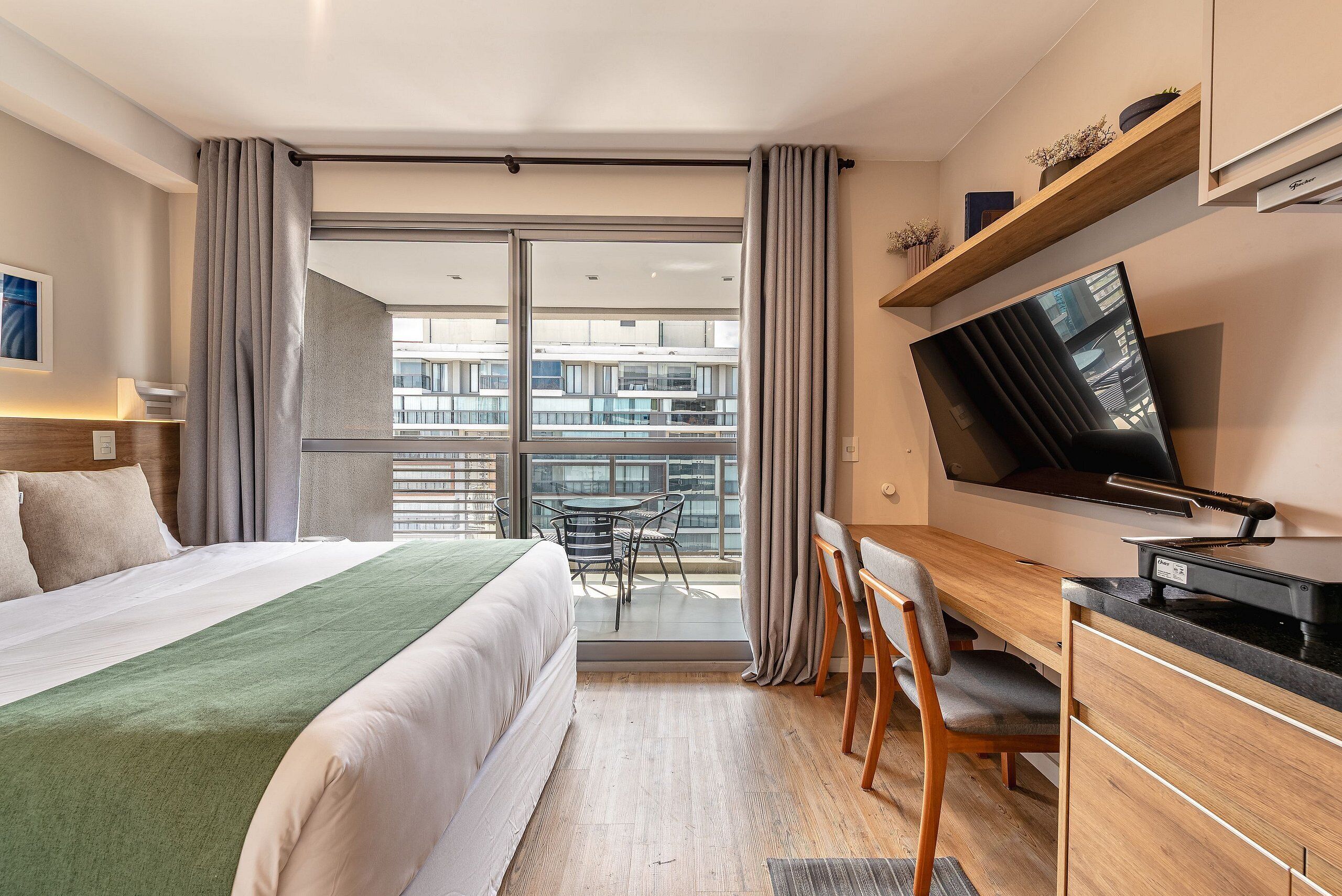 Basic Studio | Laptop workspace, blackout drapes, iron/ironing board, free WiFi