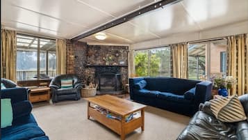 TV, fireplace, DVD player, table football