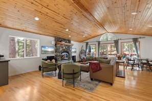 Smart TV, fireplace, video games, stereo
