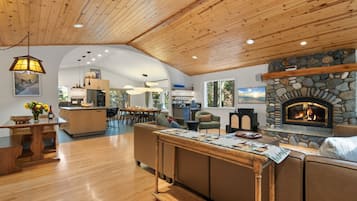 Smart TV, fireplace, video games, stereo