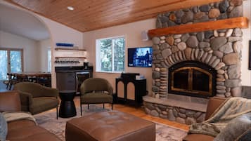 Smart TV, fireplace, video games, stereo