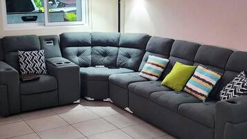 Smart TV, DVD player, books, music library