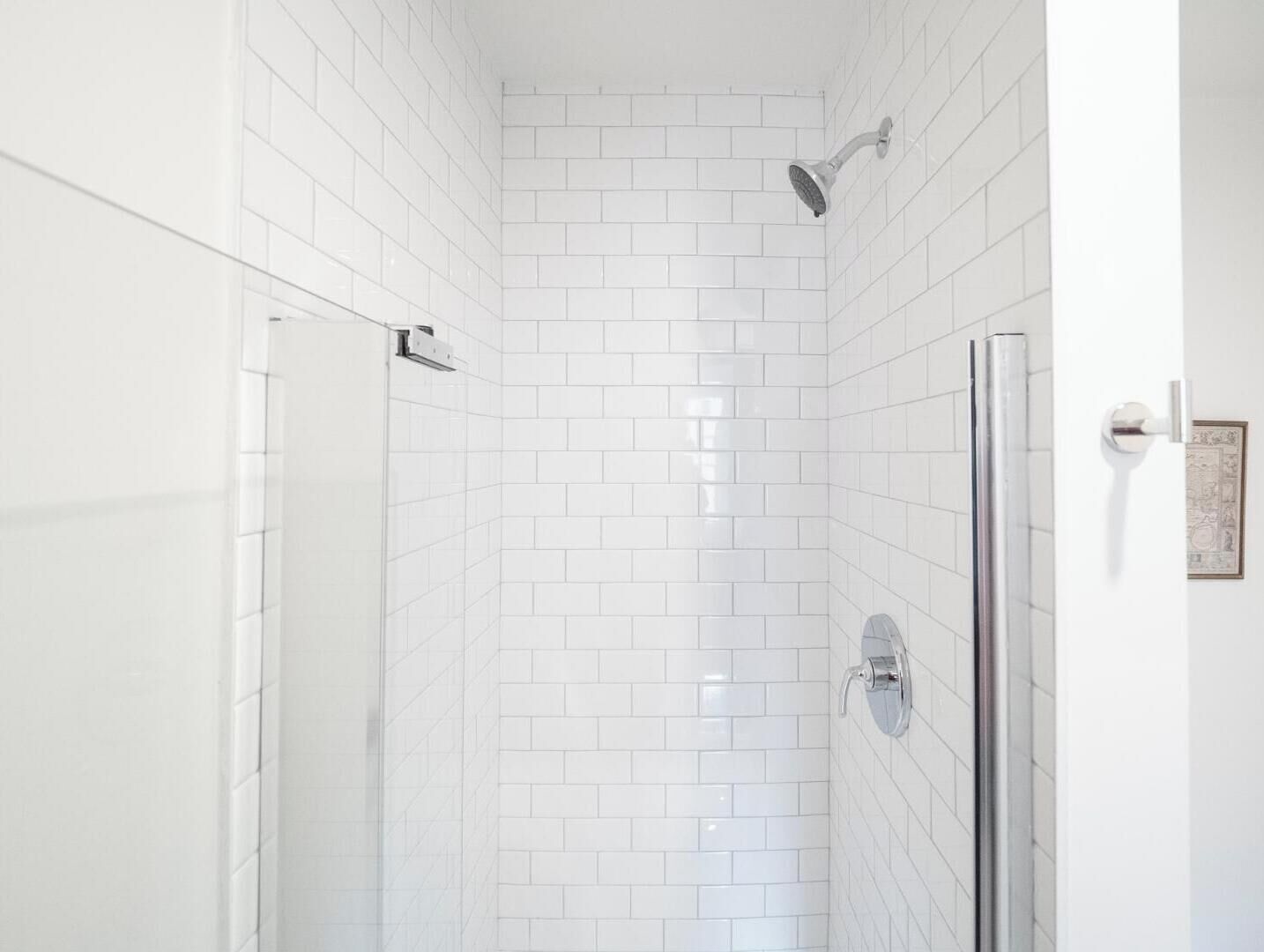 Shower, hair dryer, towels, shampoo
