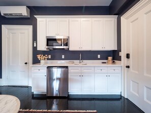 Microwave, coffee/tea maker, cookware/dishes/utensils