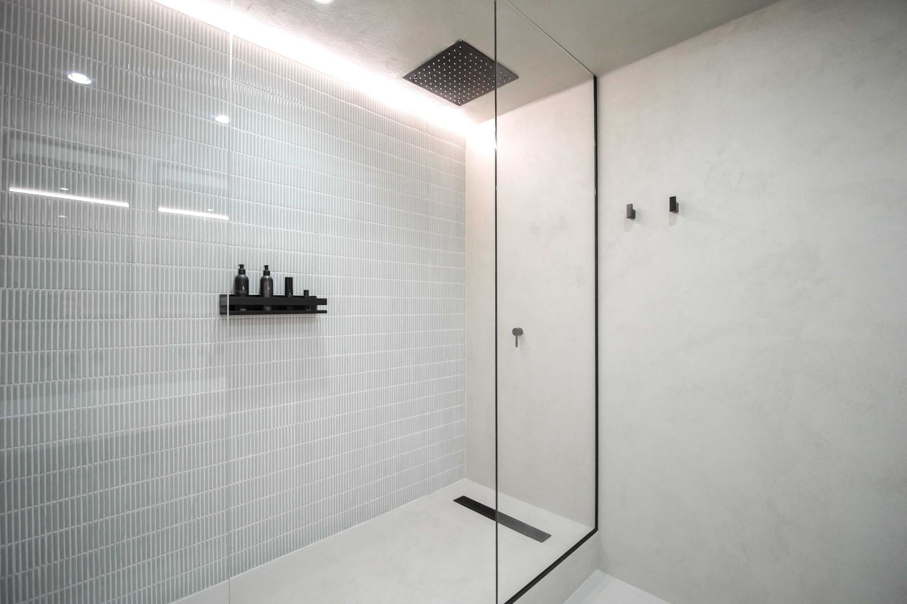 Shower, hair dryer, towels, shampoo