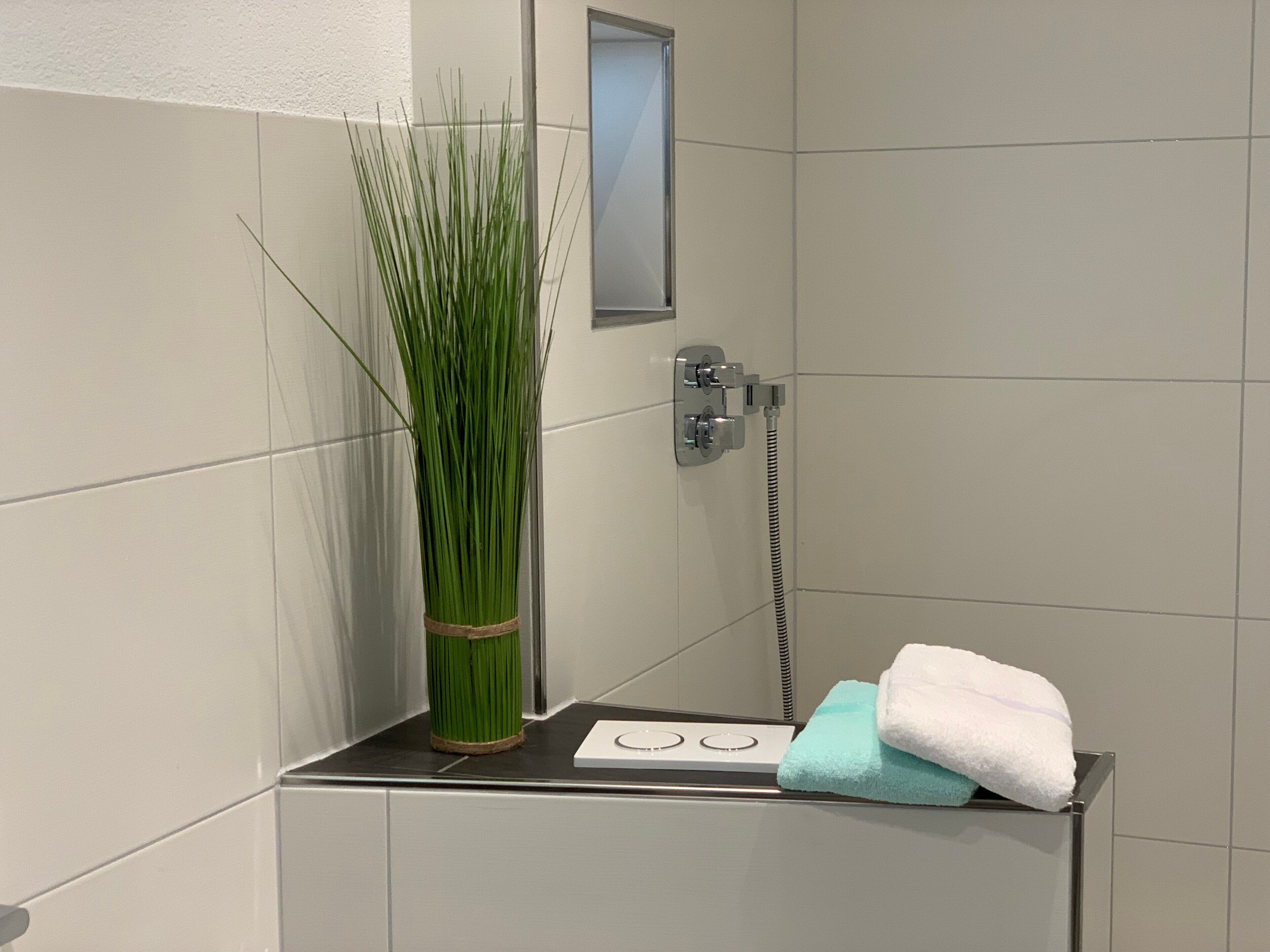 Een douche, een haardroger, handdoeken
