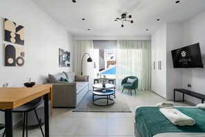 Design Suite, Balcony, City View | Premium bedding, memory foam beds, individually decorated - Althea Suites (Sitia)