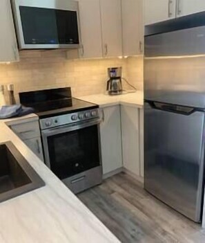 Frigorífico, microondas, horno y placa de cocina