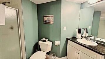 淋浴设施、吹风机、毛巾、肥皂