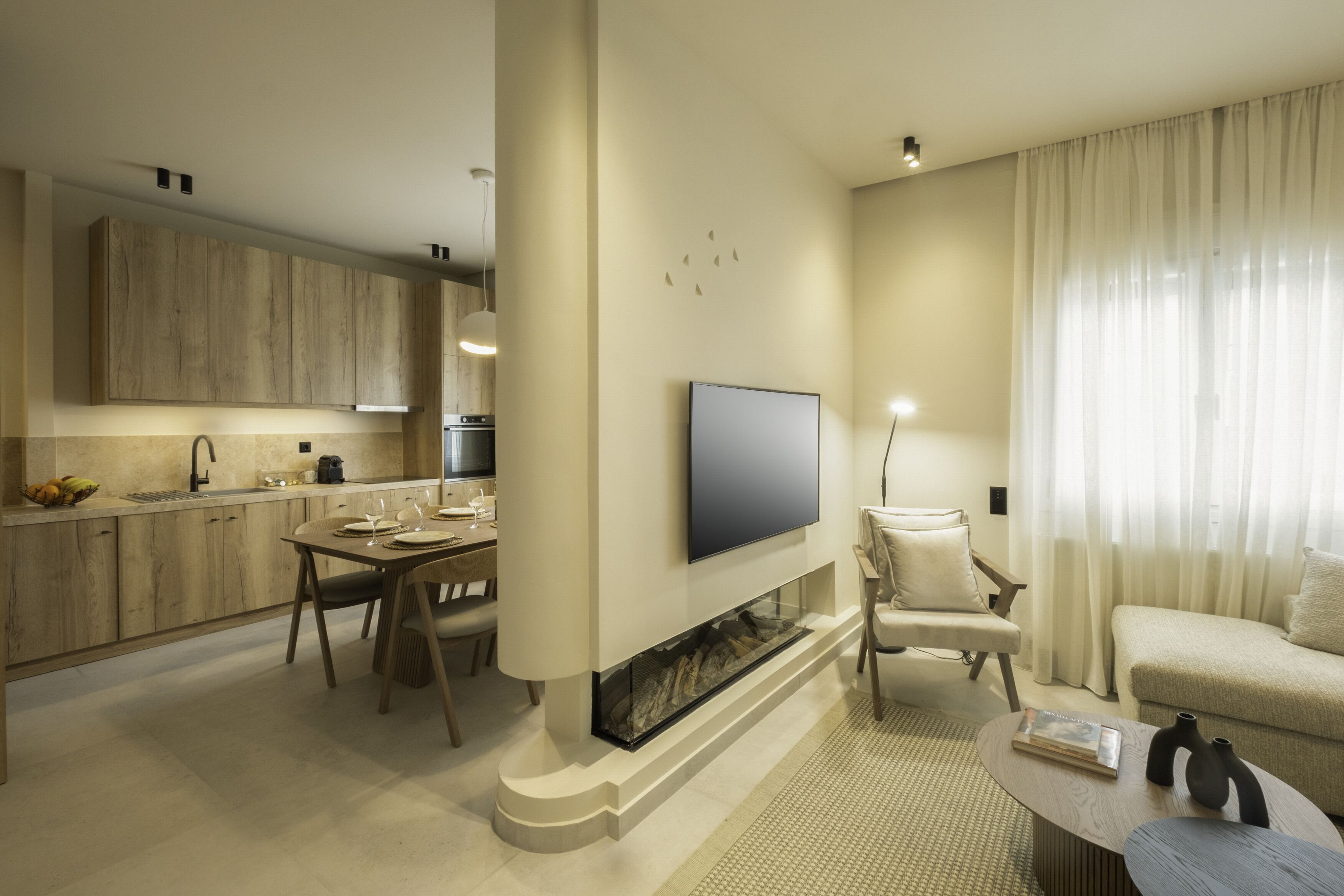 Luxury Apartment, Balcony | Living area | 55-inch Smart TV with digital channels, Netflix, streaming services