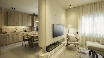 Luxury Apartment, Balcony | Living area | 55-inch Smart TV with digital channels, Netflix, streaming services
