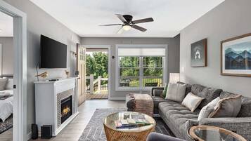 TV, fireplace, offices