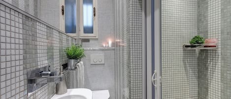 Apartment | Bathroom | Shower, hair dryer, towels, toilet paper