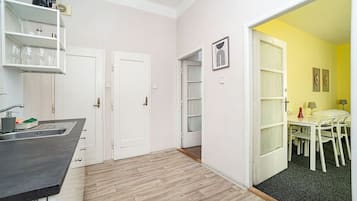 Fridge, dining tables