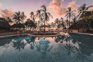 3 outdoor pools, open 6:30 AM to 6:00 PM, pool umbrellas, sun loungers