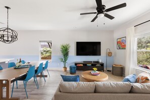 House, 4 Bedrooms | Living area | Smart TV - Blue Hour Fun Coastal Escape With Game Room 4 Bedroom Home by Overmoon (St. Augustine)