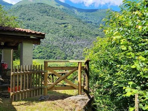 Enter a serene natural setting through this traditional gate, surrounded by lush greenery.